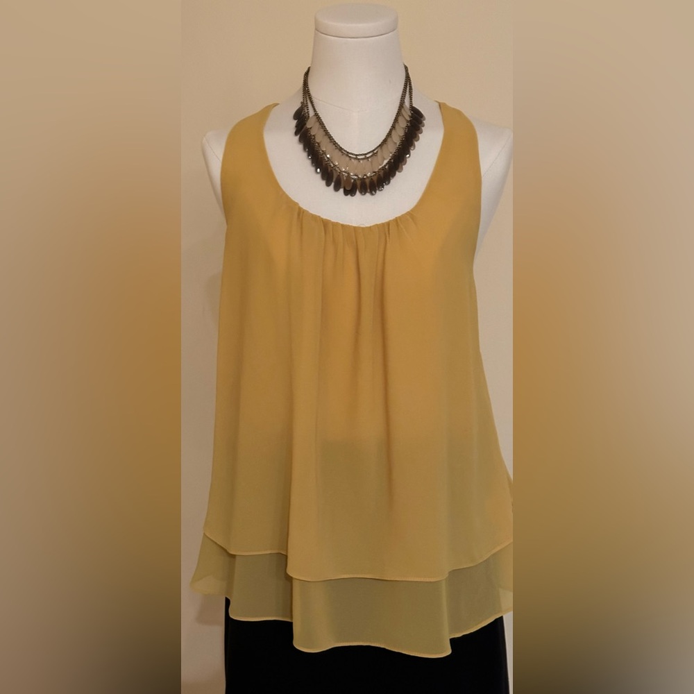 Naked Zebra Yellow Mustard Sheer Light Pleates In Front. Open Back Ruffled Sz S